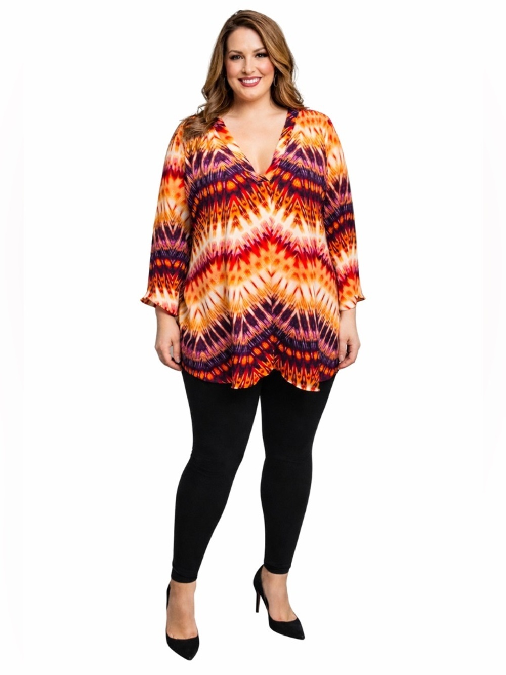 *NWT A.N.A. SZ L orange/peach/purple abstract print, 3/4 length sleeves/bust 46”
